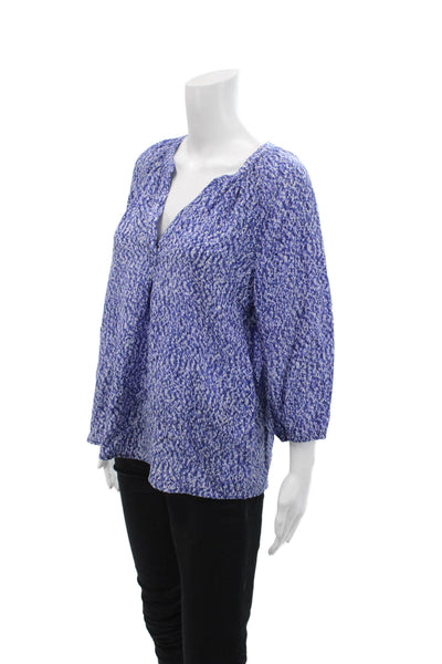 Joie Women's Silk Short Sleeves Printed Basic Workwear Blouse Blue Size XS