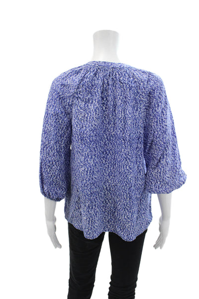 Joie Women's Silk Short Sleeves Printed Basic Workwear Blouse Blue Size XS