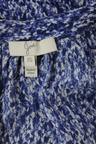 Joie Women's Silk Short Sleeves Printed Basic Workwear Blouse Blue Size XS