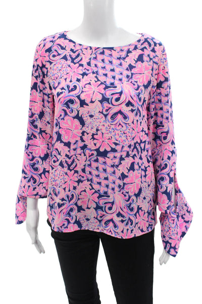 Lilly Pulitzer Women's Round Neck Long Sleeves Multicolor Floral Blouse Size XS
