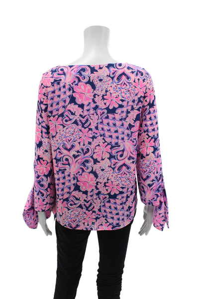 Lilly Pulitzer Women's Round Neck Long Sleeves Multicolor Floral Blouse Size XS
