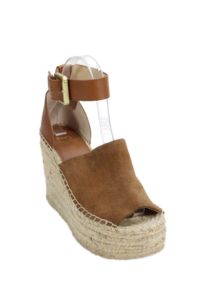 Marc Fisher Womens Textured Open Toe Slingback Wedge Heels Brown Size 6