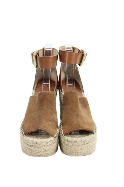 Marc Fisher Womens Textured Open Toe Slingback Wedge Heels Brown Size 6