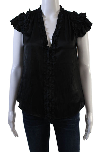 Generation Love Womens Ruffled Short Sleeves Blouse Black Size Extra Small