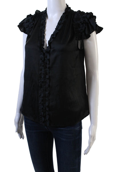 Generation Love Womens Ruffled Short Sleeves Blouse Black Size Extra Small