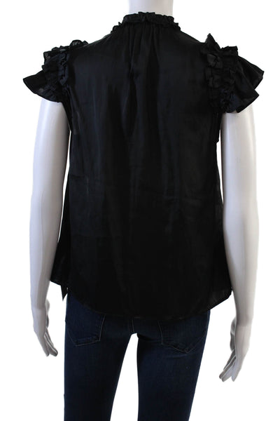 Generation Love Womens Ruffled Short Sleeves Blouse Black Size Extra Small