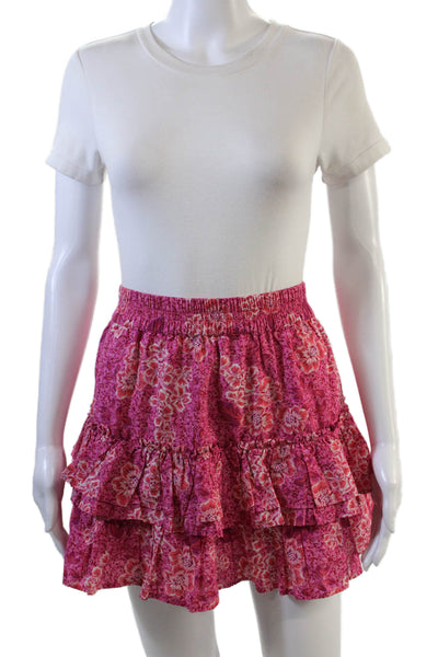 Generation Love Womens Floral Print Tiered A Line Skirt Pink Size Extra Small