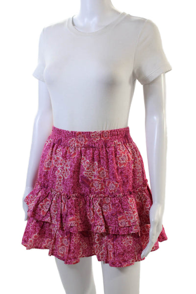 Generation Love Womens Floral Print Tiered A Line Skirt Pink Size Extra Small