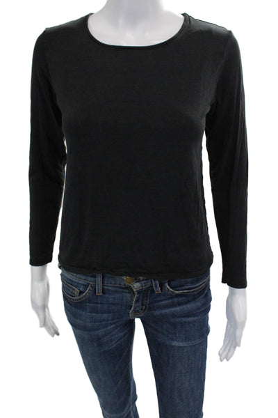 Magaschoni Womens Cotton Round Neck Long Sleeve Cropped Top Black Size S