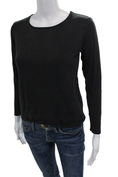 Magaschoni Womens Cotton Round Neck Long Sleeve Cropped Top Black Size S