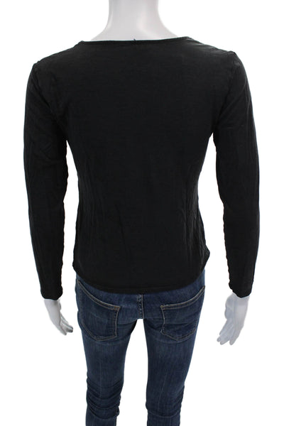 Magaschoni Womens Cotton Round Neck Long Sleeve Cropped Top Black Size S