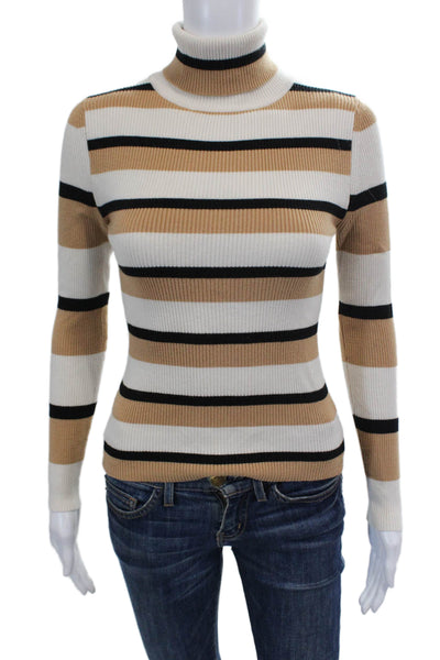 Maeve Anthropologie Womens Long Sleeve Striped Turtleneck Sweater Beige Size XS