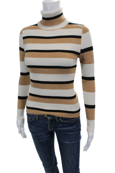 Maeve Anthropologie Womens Long Sleeve Striped Turtleneck Sweater Beige Size XS
