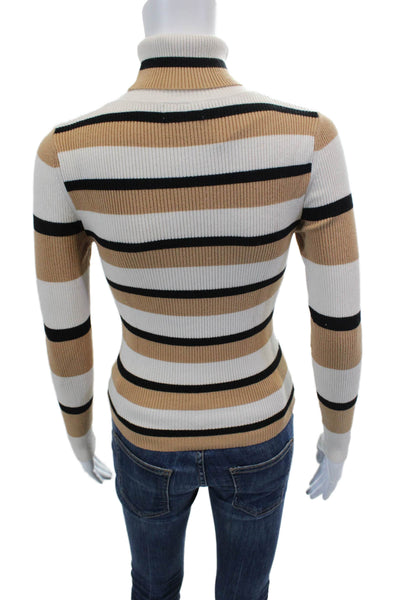 Maeve Anthropologie Womens Long Sleeve Striped Turtleneck Sweater Beige Size XS