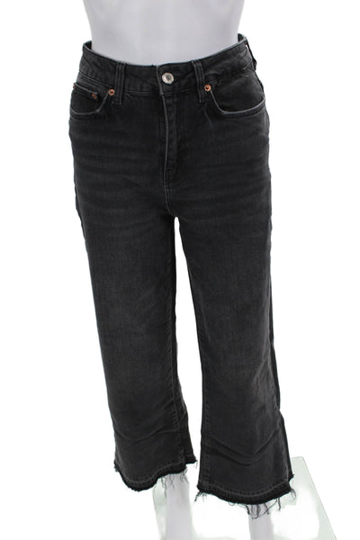 Zara Womens Cotton Distressed Ankle Detail Pocketed Skinny Jeans Black Size 2