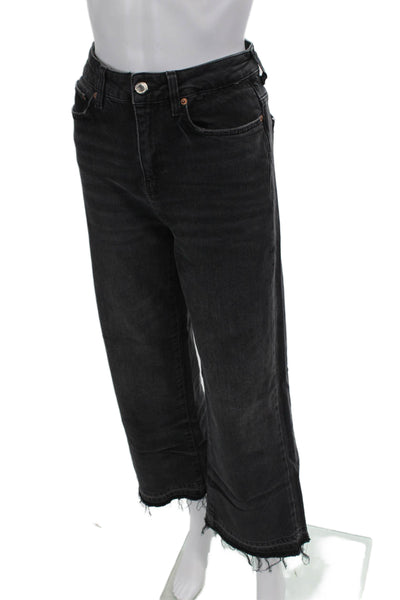 Zara Womens Cotton Distressed Ankle Detail Pocketed Skinny Jeans Black Size 2