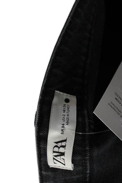 Zara Womens Cotton Distressed Ankle Detail Pocketed Skinny Jeans Black Size 2