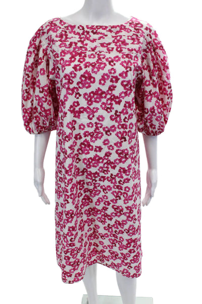 Merlette Womens Abstract Print Puffy Sleeves Dress White Pink Cotton Size Small