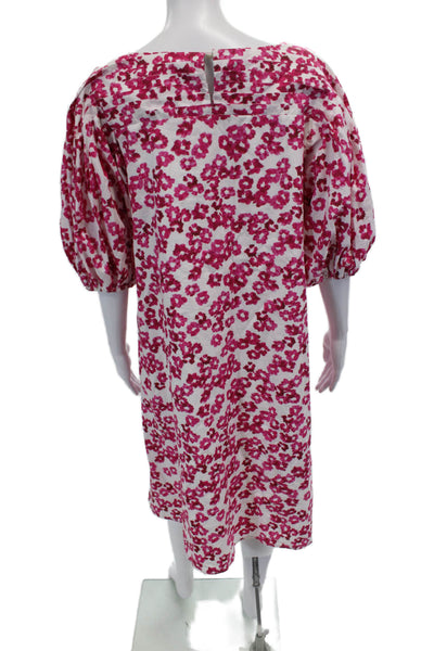 Merlette Womens Abstract Print Puffy Sleeves Dress White Pink Cotton Size Small