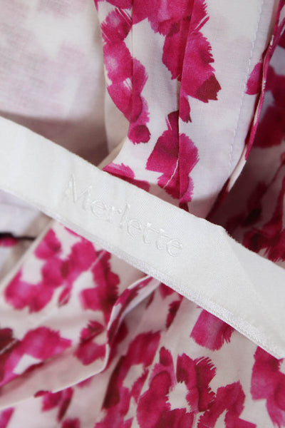 Merlette Womens Abstract Print Puffy Sleeves Dress White Pink Cotton Size Small