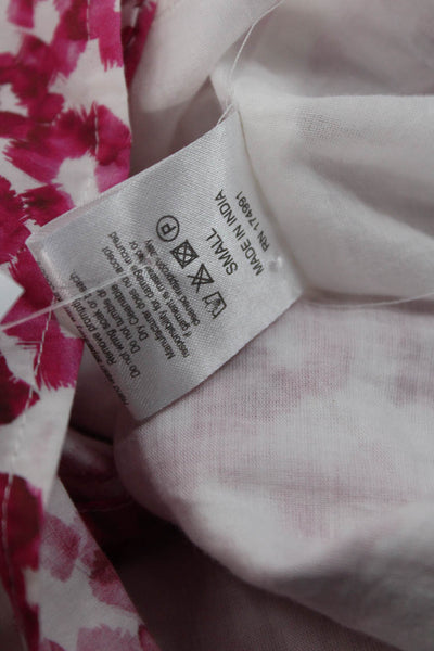 Merlette Womens Abstract Print Puffy Sleeves Dress White Pink Cotton Size Small