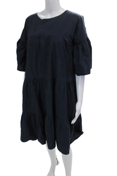 Merlette Womens Short Sleeves A Line Sun Dress Navy Blue Cotton Size Small