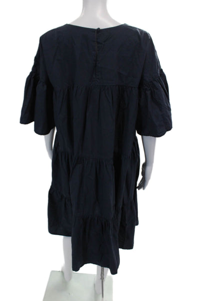 Merlette Womens Short Sleeves A Line Sun Dress Navy Blue Cotton Size Small