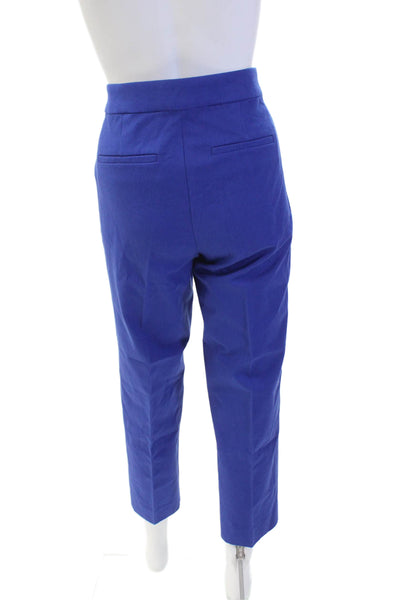 J Crew Womens Zipper Fly Mid Rise Pleated Kate Trouser Pants Blue Cotton Size 4p
