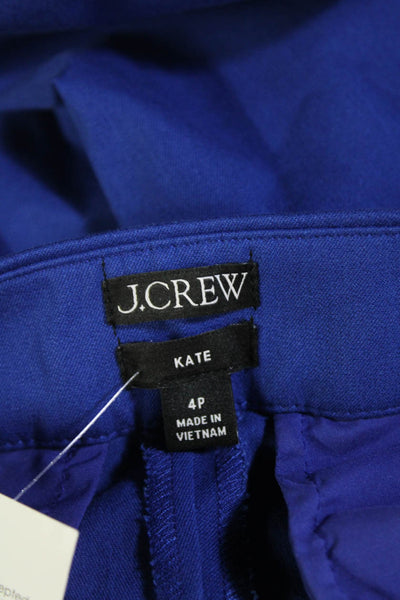 J Crew Womens Zipper Fly Mid Rise Pleated Kate Trouser Pants Blue Cotton Size 4p