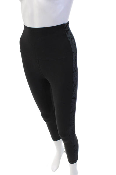 Lululemon Womens High Rise Velvet Trim Cropped Leggings Black Size 4