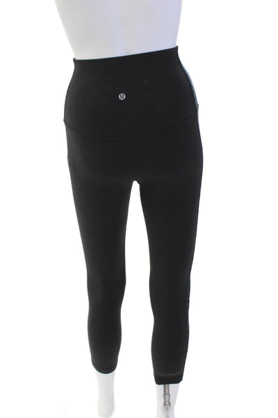 Lululemon Womens High Rise Velvet Trim Cropped Leggings Black Size 4