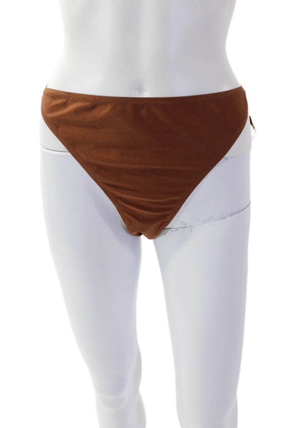 GANNI Womens Shine Swim String Bikini Bottoms - Copper Brown Size 44