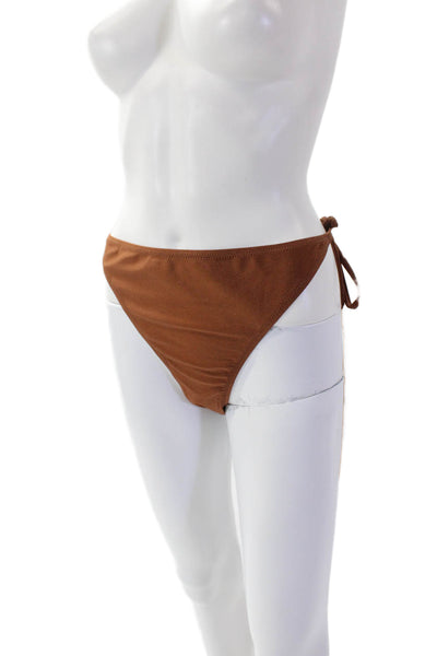 GANNI Womens Shine Swim String Bikini Bottoms - Copper Brown Size 44