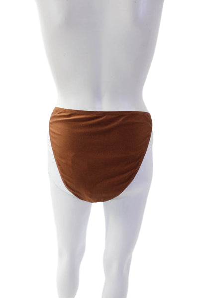 GANNI Womens Shine Swim String Bikini Bottoms - Copper Brown Size 44