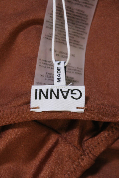 GANNI Womens Shine Swim String Bikini Bottoms - Copper Brown Size 44