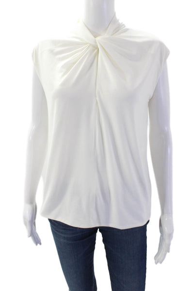Halston Women's Collared Sleeveless Key Hole Workwear Blouse White Size 6