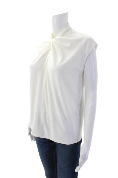 Halston Women's Collared Sleeveless Key Hole Workwear Blouse White Size 6