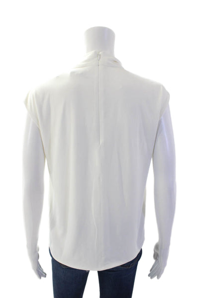 Halston Women's Collared Sleeveless Key Hole Workwear Blouse White Size 6