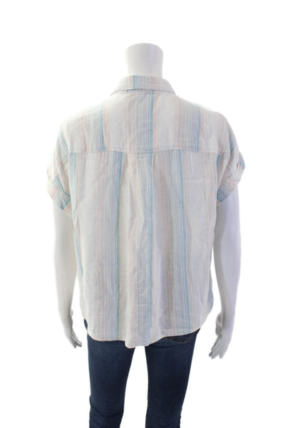 Bella Dahl Women's Short Sleeves Button Down Tie Front Striped Blouse Size XS