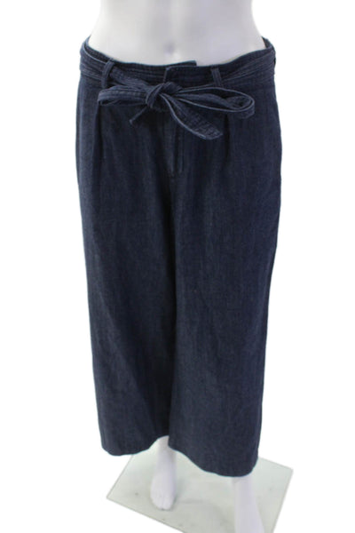 Joie Women's Tie Belt Dark Wash Pleated Front Straight Leg Pants Blue Size 4