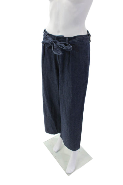 Joie Women's Tie Belt Dark Wash Pleated Front Straight Leg Pants Blue Size 4