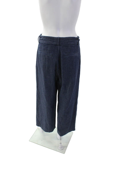 Joie Women's Tie Belt Dark Wash Pleated Front Straight Leg Pants Blue Size 4
