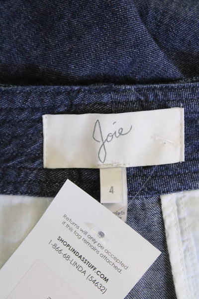 Joie Women's Tie Belt Dark Wash Pleated Front Straight Leg Pants Blue Size 4