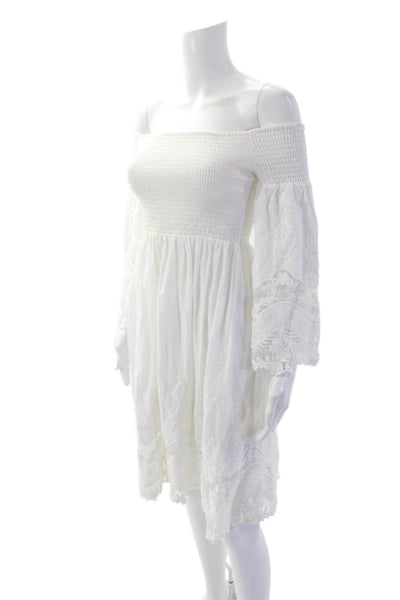 Giacomo Cinque Womens Cotton Embroidered Hem Off Shoulder Dress White One Size