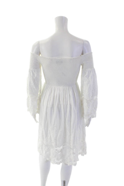 Giacomo Cinque Womens Cotton Embroidered Hem Off Shoulder Dress White One Size