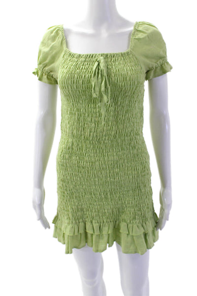 Faithfull The Brand Womens Linen Square Neck Puff Sleeve Dress Green Size 4