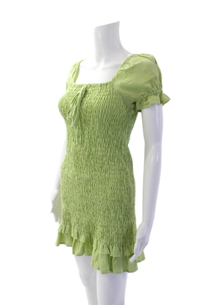 Faithfull The Brand Womens Linen Square Neck Puff Sleeve Dress Green Size 4