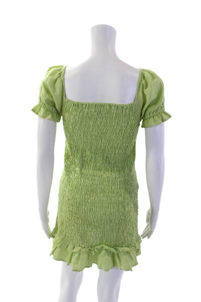 Faithfull The Brand Womens Linen Square Neck Puff Sleeve Dress Green Size 4