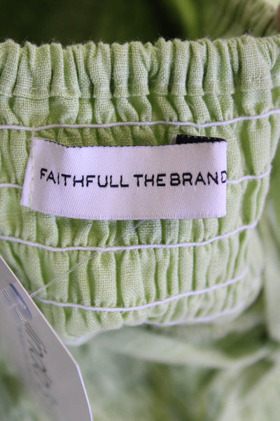 Faithfull The Brand Womens Linen Square Neck Puff Sleeve Dress Green Size 4