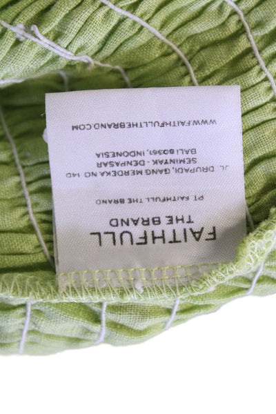Faithfull The Brand Womens Linen Square Neck Puff Sleeve Dress Green Size 4